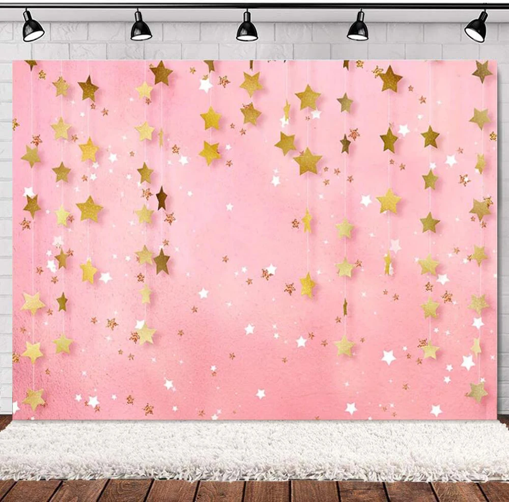 

Фон для фотосъемки розовое звездное небо Новорожденные девочки Золотая маленькая звезда украшение на день рождения Фотофон баннер плакат