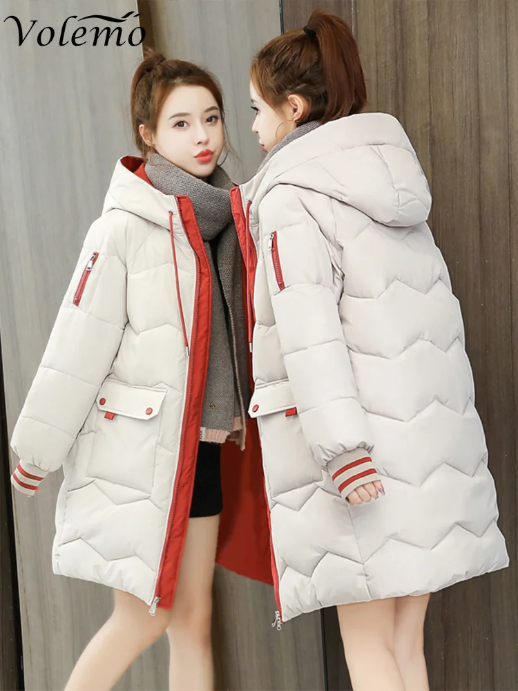 

Volemo Women's Winter Coats Medium Length Thickened Bread Cotton Jacket Coat Hooded Parka Down Jacket Women 2023