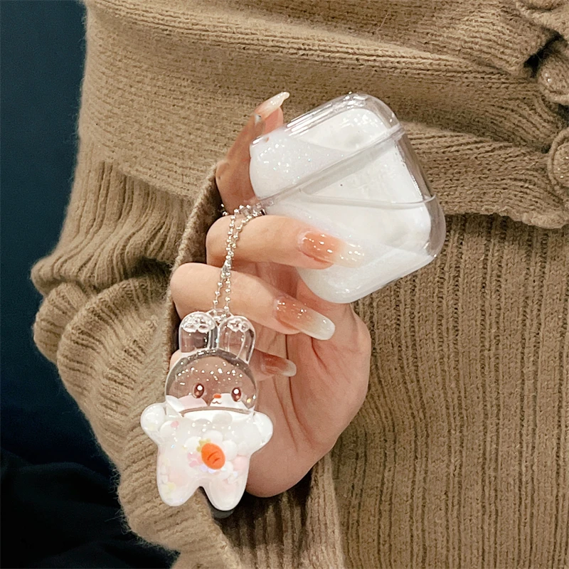 

Чехол для наушников Airpods 3 Pro 2, жесткий защитный мягкий чехол с объемным кроликом и жидким сыпучим песком для Airpods 1, 2