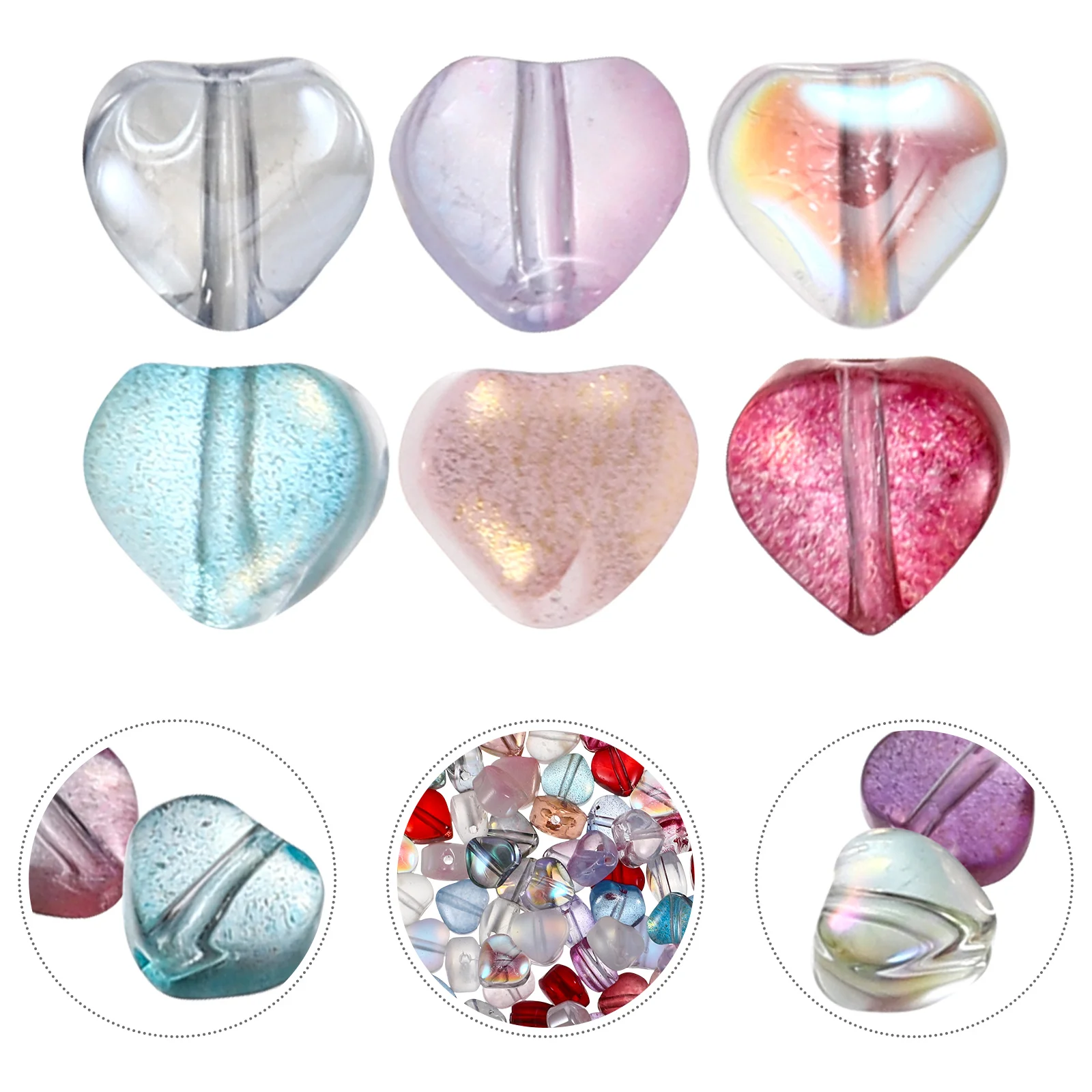 

100Pcs Bracelet Necklace DIY Glass Beads Heart Shape Loose Beads DIY Materials