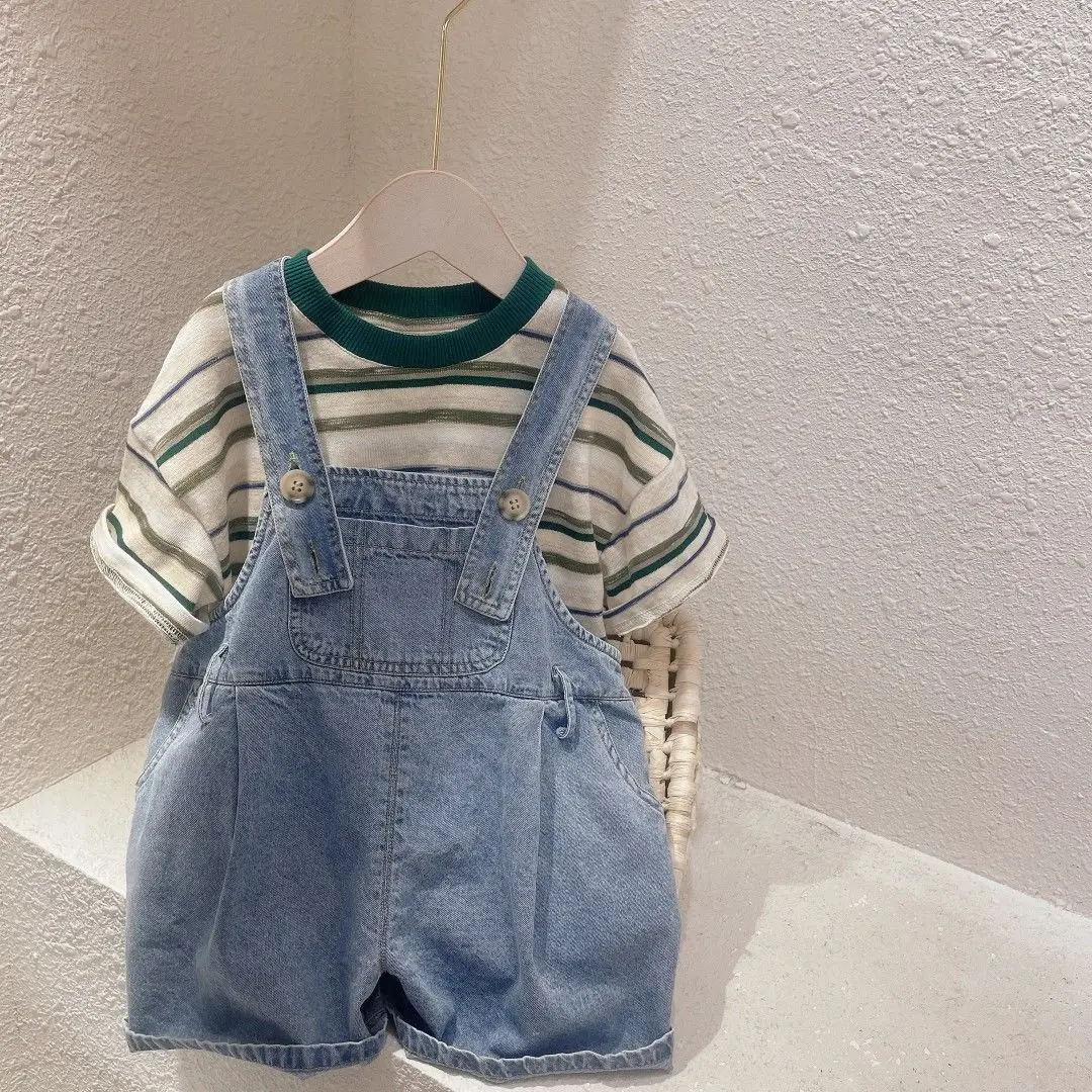 

Boys' summer suit 2023 new niche tide brand children's summer cool cowboy suspenders two-piece set
