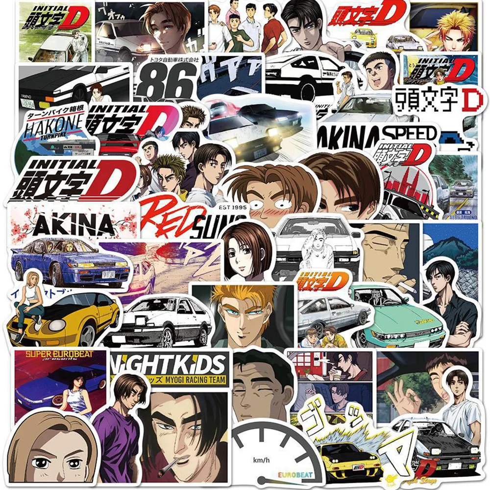 

10/30/50pcs Cool Japan Anime Initial D Stickers Cartoon Decal Graffiti Car Wall Motorcycle Laptop Waterproof Sticker for Kid Toy