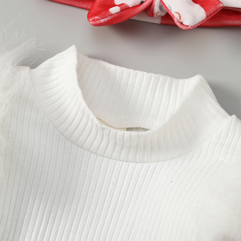 

Рождественская Одежда для новорожденных девочек, ребристый комбинезон с длинным рукавом и высоким воротом и расклешенные брюки с принтом Санта-Клауса, повязка на голову
