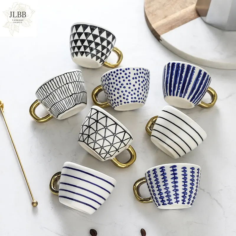

Mini Hand Painted Espresso Cups With Gold Handle Ceramic Handmade Creative Latte Coffee Tea Mugs Irregular Nordic Home Drinkware