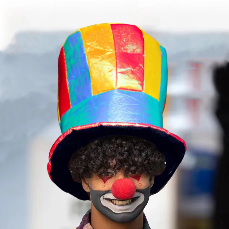 

Rainbow Stripe Clown Hat For Men Halloween Costume Accessories Colorful Magician Cap