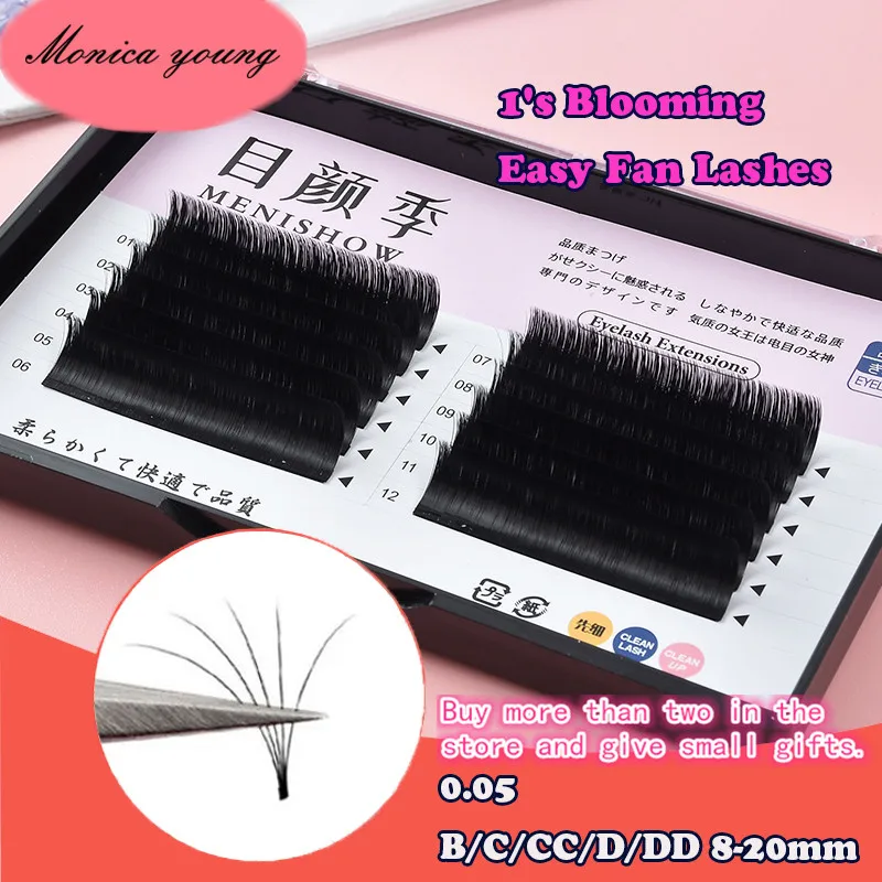 

Easy Fanning Bloom Eyelashes 12 Rows Austomatic Flowering Volume Faux Mink Individual Lashes Fan Thick Natural Eyelash Extension