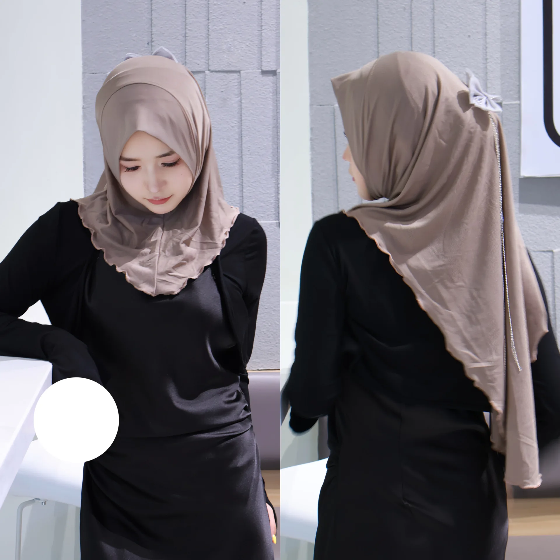 Fashion Bowknot Hijab Women Muslim Instant Scarf Turban Pull On Ready Made To Wear Headscarf One Piece Amira Islam Niqab Nikab