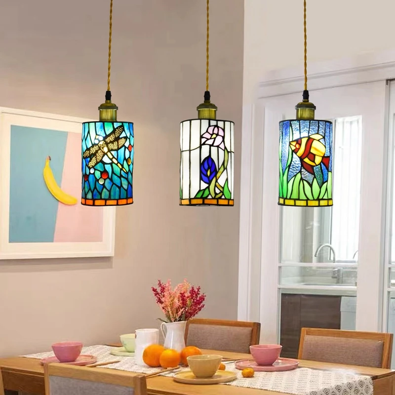 

Идиллическая сельская винтажная креативная витражная прикроватная люстра, освещение для ресторана, отеля, бара, лестницы, коридора