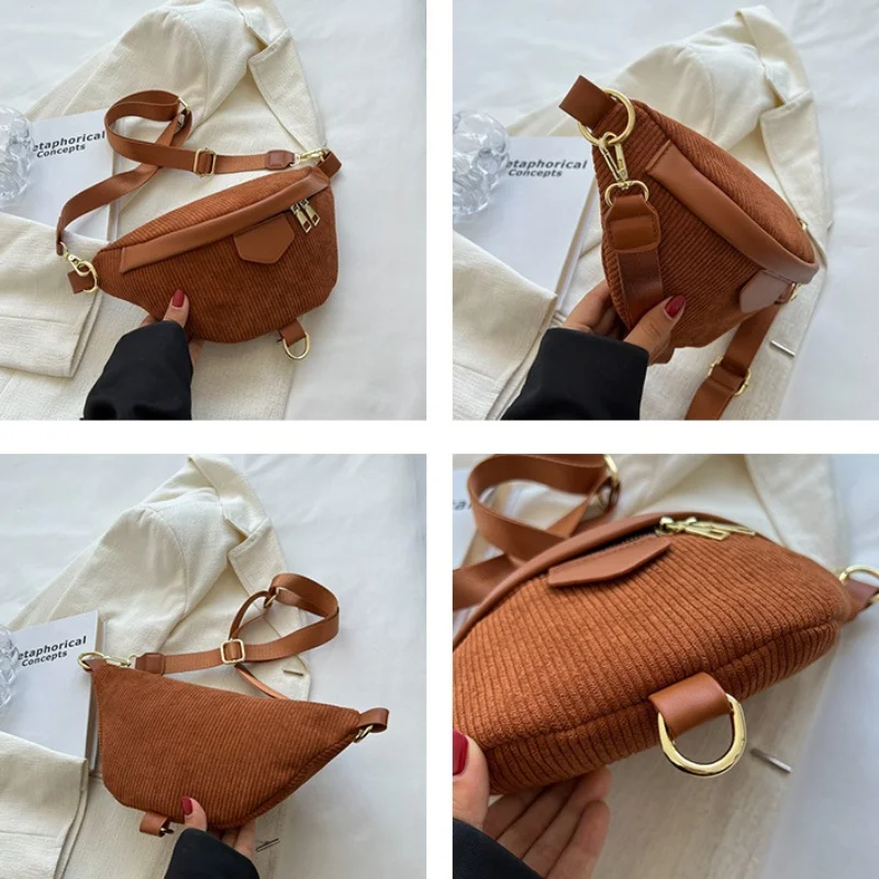 Стильные вельветовые поясные сумки в вертикальную полоску для женщин элегантная