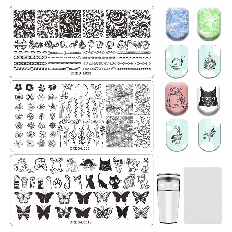 

1 шт., трафареты для стемпинга ногтей с изображением животных, кошек, бабочек, из нержавеющей стали