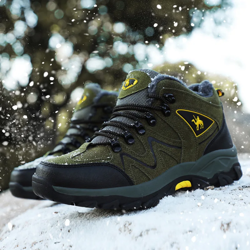 

Зимние плюшевые теплые высокие ботинки из хлопка для мужчин, зимние ботинки, уличная спортивная обувь для пешего туризма, нескользящая спортивная обувь для пешего туризма и кемпинга