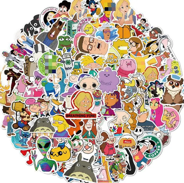 

10/30/50/100pcs Mixed Cartoon Characters Sticker Totoro Adventure Time Anime Cute Stickers Funny Diy Laptop Decal Decor Sticker
