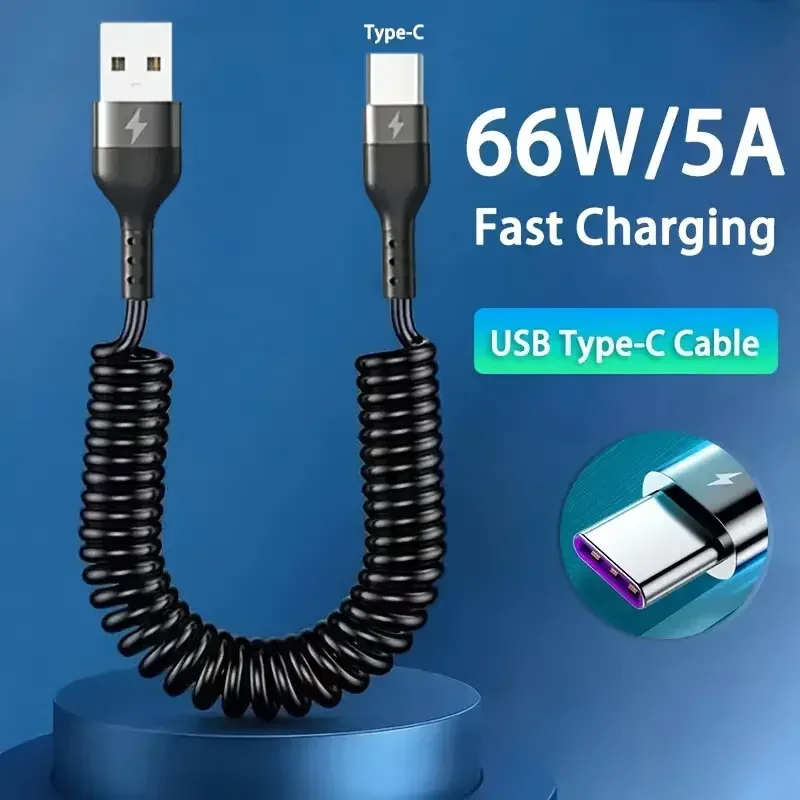66W 5A USB Type C Cable Fast Charging Spring Teles