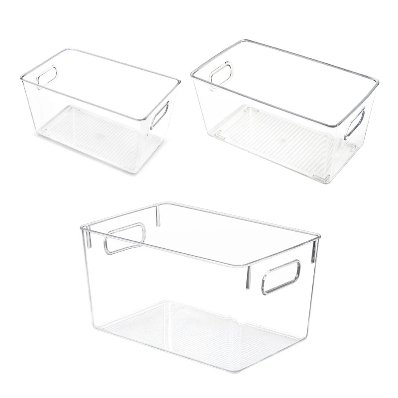 

Refrigerator 3pcs Clear Plastic Storage Bins with Handle for Fridge Freezer Kitchen Cabinet Box Organizers R7UB
