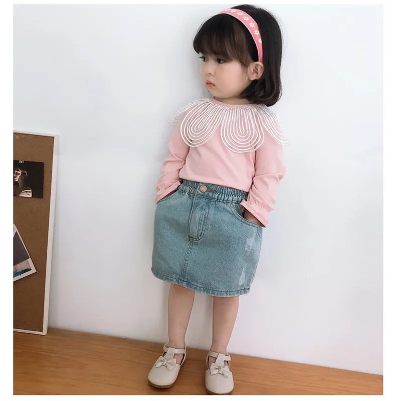 Pink White Blouse for Girls Fashion Girls Blouse Baby Girls Long Sleeve Top Clothing Cotton Blouse for Girl Petal Collar Shirts