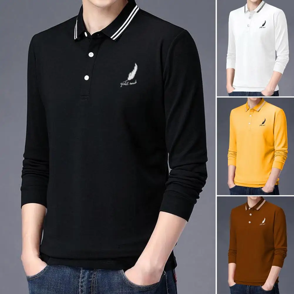 

Men Shirt Formal Pullover Breathable Gentle Anti-pilling Long Sleeve Turn-down Collar Slim Fit Feather Printing Spring Shirt