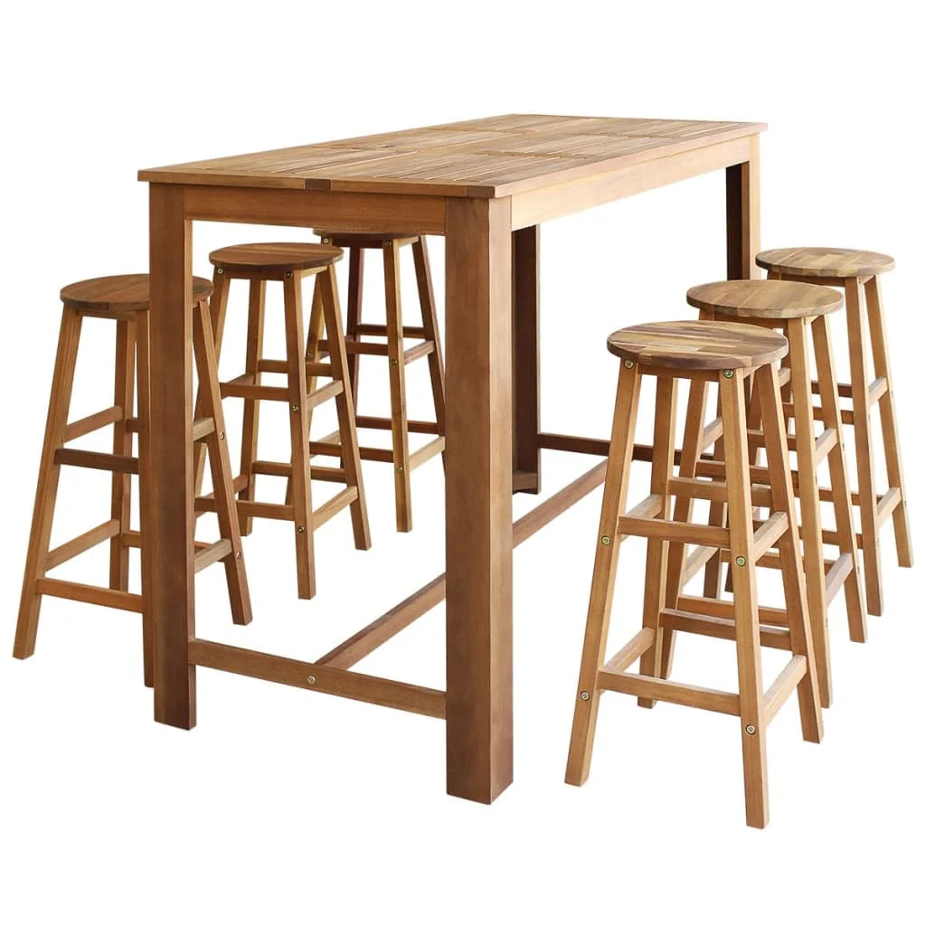 

kitchen Bar Tables and Chairs Set Dining High Top Counter Height Table Set for 6 Solid Acacia Wood