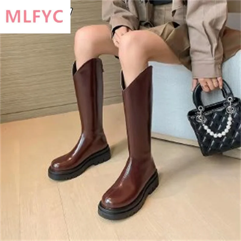 

Long tube women's boots 2022 autumn and winter new large size round head thick heel net red skinny boots knight boots