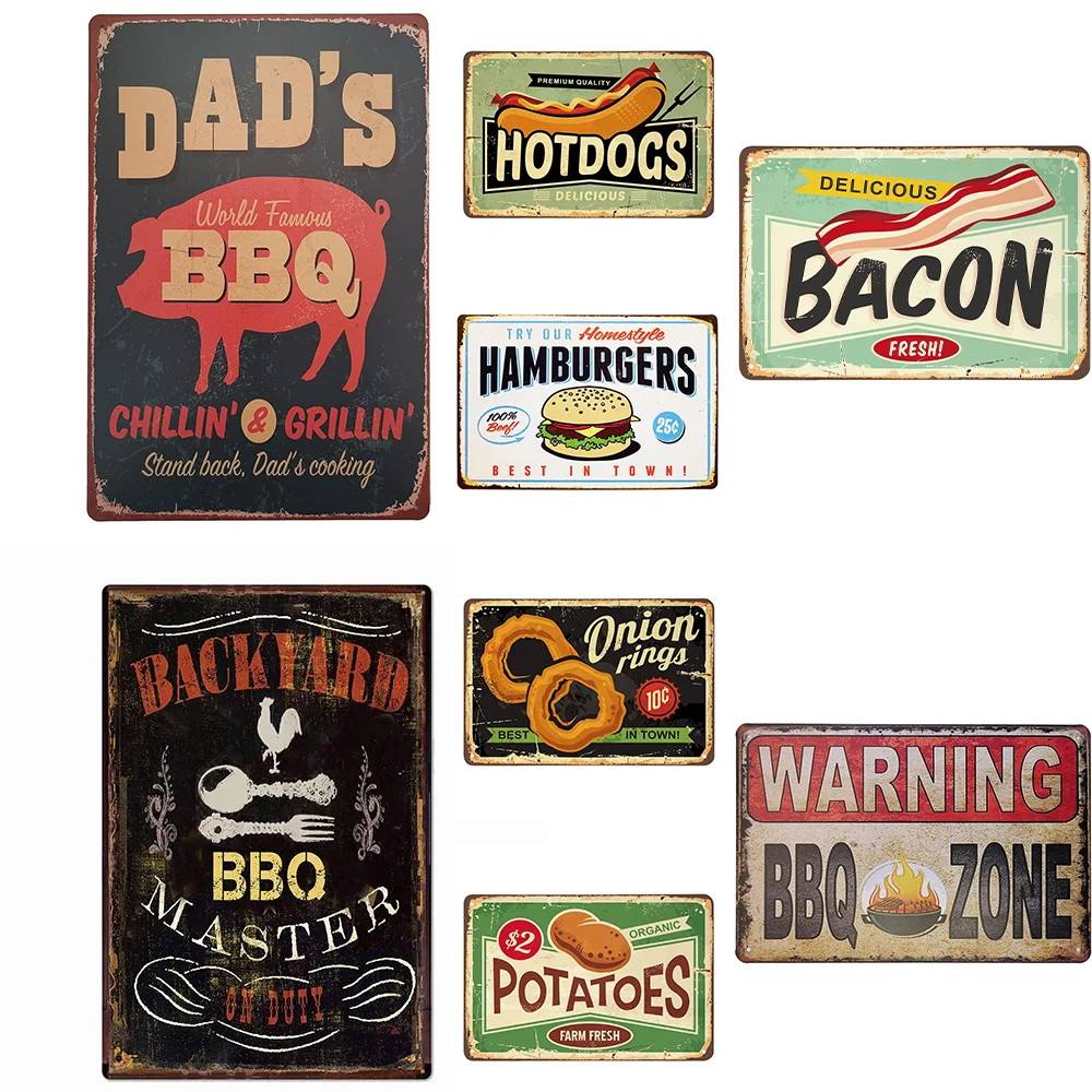 Универсальная жестяная вывеска для кофе ресторана и барбекю 12x8 дюймов —