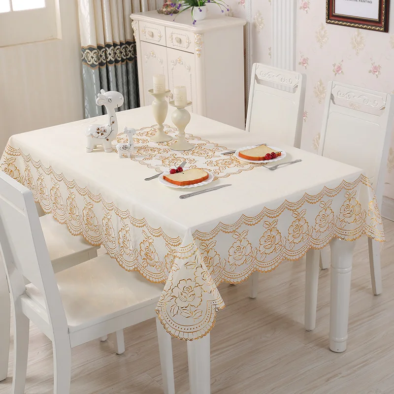 

European style hot stamping tablecloth waterproof, anti-scalding, oil-proof, disposable pvc household rectangular plastic tablec