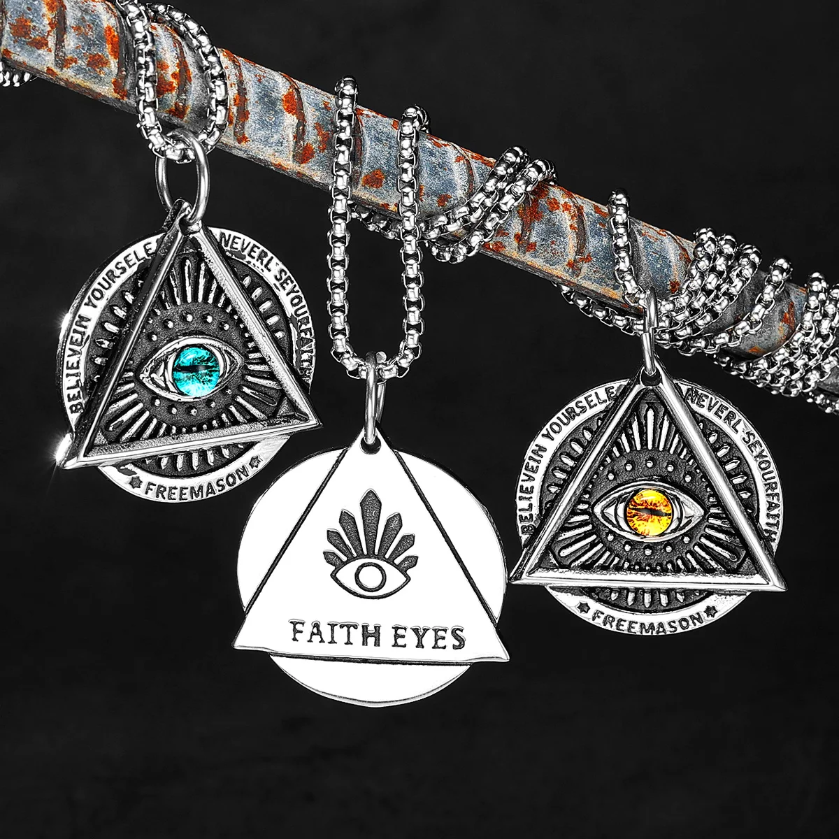 

Freemasonry Faith Eyes Stainless Steel Men Women Necklaces Pendants Chain Amulet Punk Trendy Jewelry Creativity Gift Wholesale