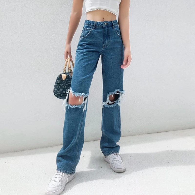 2022 High Quality Hot Sale Comfortable Casual High Waist Loose Wide Leg Women's Jeans New ripped jeans for women