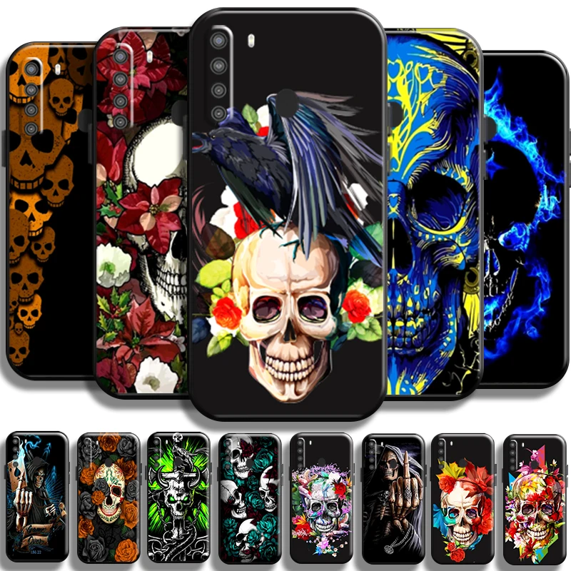 

Death Skull Flower For Samsung Galaxy A21 A21S Phone Case Back Black Full Protection Coque Carcasa Shockproof TPU Cases