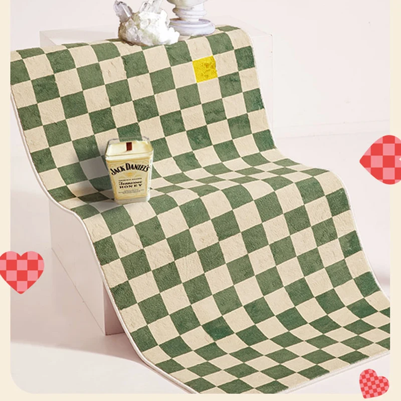 

Color Checkerboard Plaid Carpet Moroccan Living Room Bedroom Rug Anti-skid Entry Door Mats Household Bedside Rugs Bay Window Mat