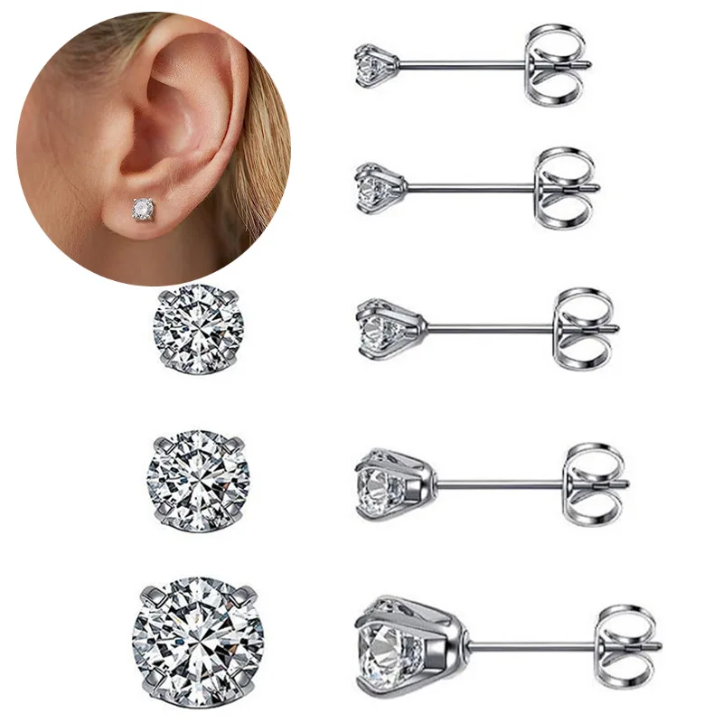 1 пара гипоаллергенные серьги-гвоздики из нержавеющей стали 4/5/6/7 мм