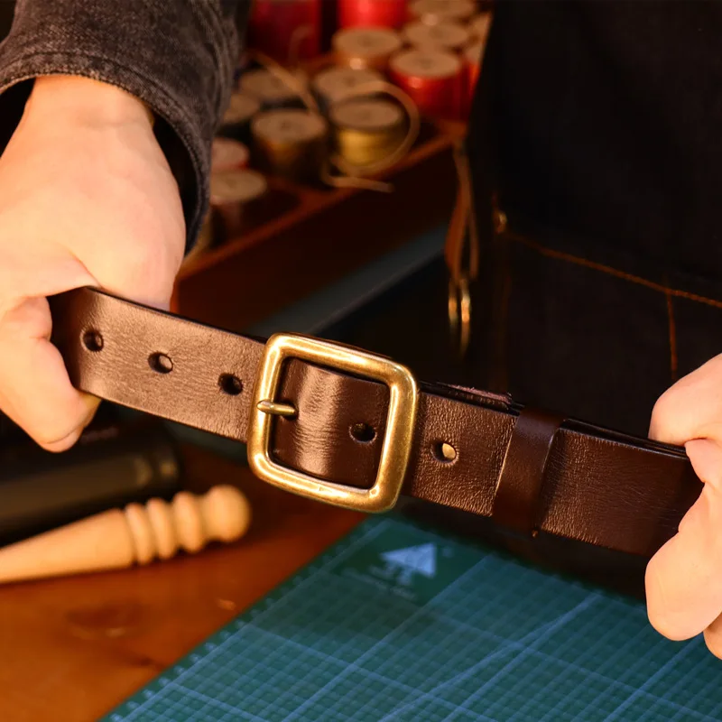 genuine leather belts for men Soft Natural Cowhide Mens Belt Design Brass Buckle Real Leahter Belt 3.5CM