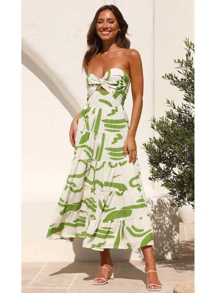 

Foridol Green Printed Floral Off Shoulder Summer Dress for Women Bowknot Boho Maxi Beach Vestidos 2024 Smocked Long Sundress