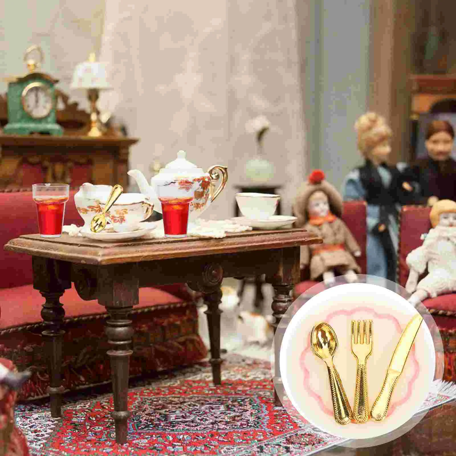 

6 Sets Mini Cutlery House Plates Kids Pretend Toys Accessories Miniature Cutters Things Dollhouse Dinner Tiny Doll's