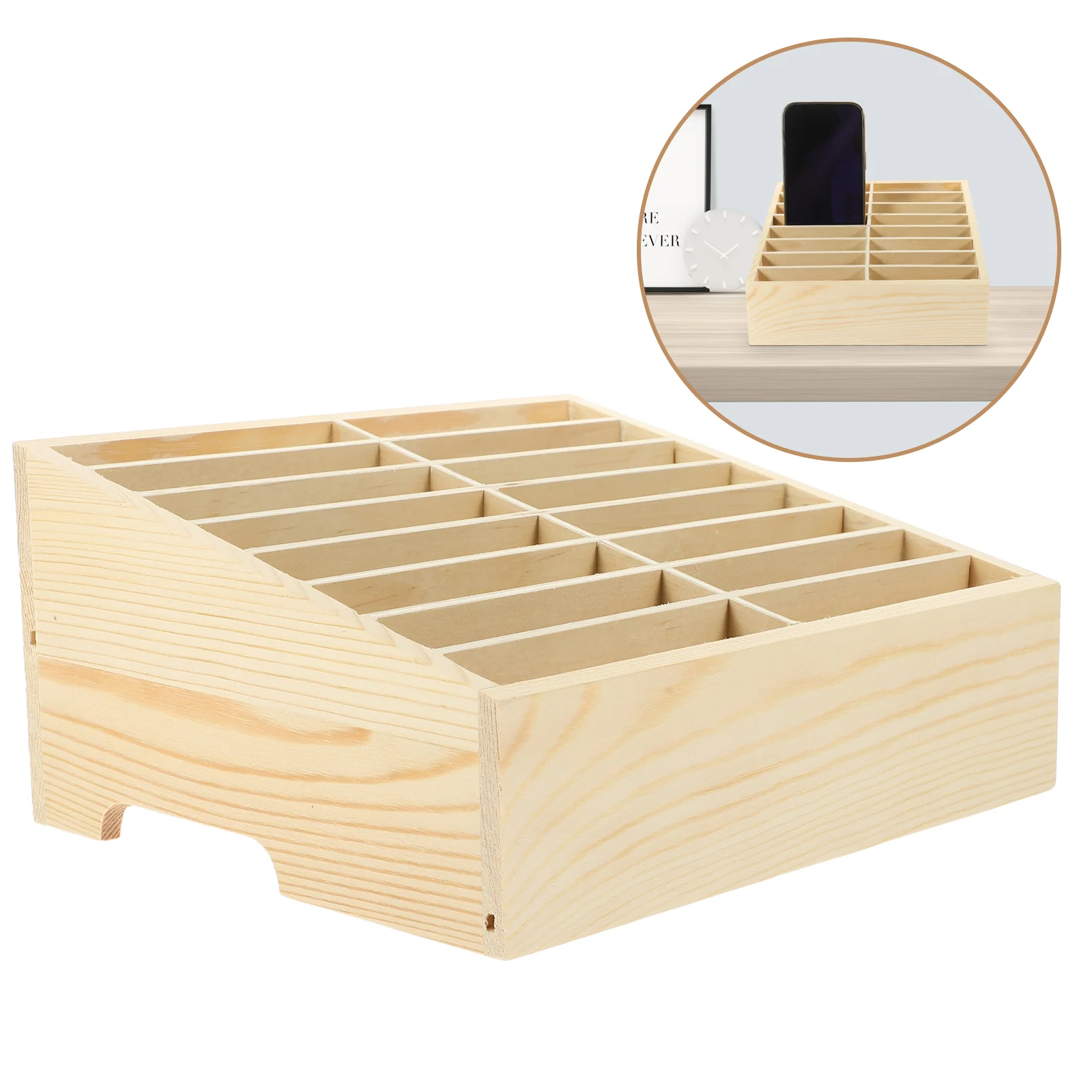 

Mobile Phone Storage Box Section Case Wooden Holder Table Cell Organizer Classroom for Container Desktop Meeting