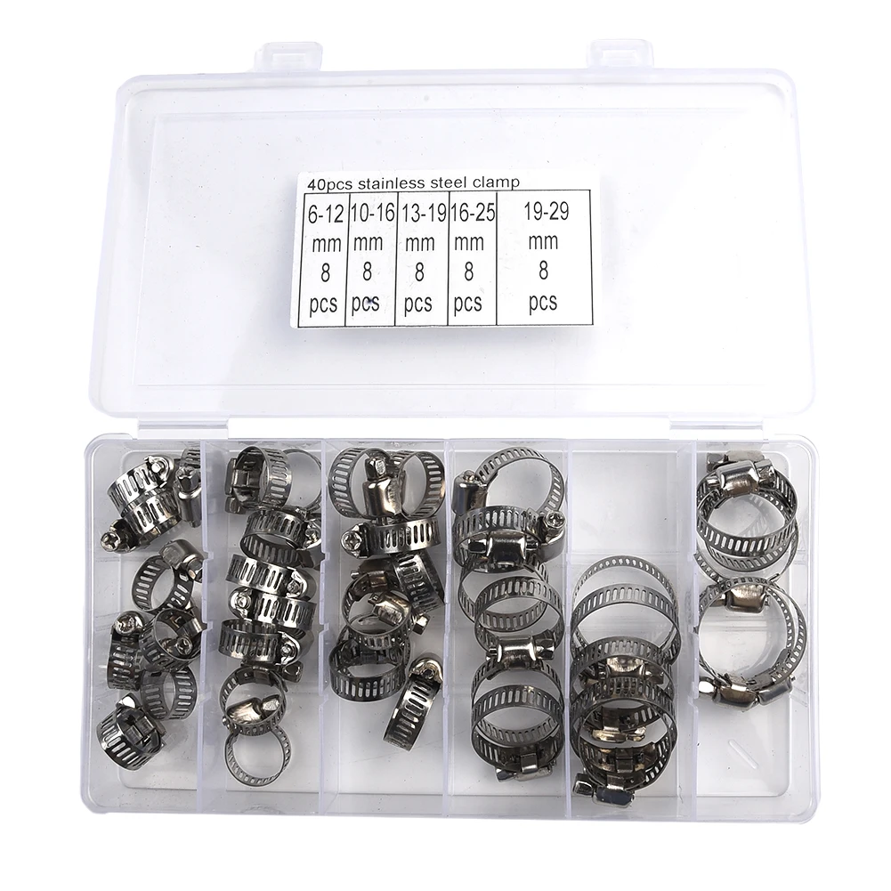 

40 Pieces Hose Clamps Stainless Steel Set Flipper Zero Door Lock Oil Pipe Clamp 8-38mm Set Ferramentas Parafusadeira Garden