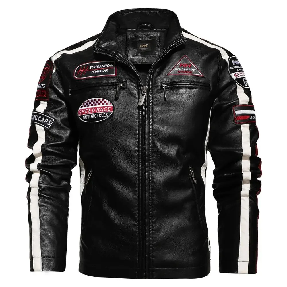 

Новая мотоциклетная куртка для мужчин на осень/зиму, модная повседневная кожаная куртка-Авиатор с вышивкой, зимняя бархатная куртка из искусственной кожи