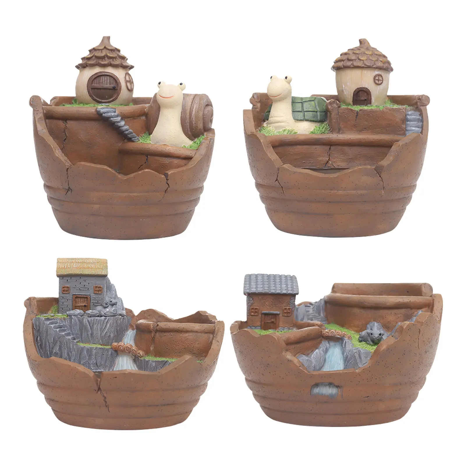 

Succulent Pots with Drainage Draining Resin Succulent Planter Pot Rustic Cartoon Style for Home Shops Office Stores