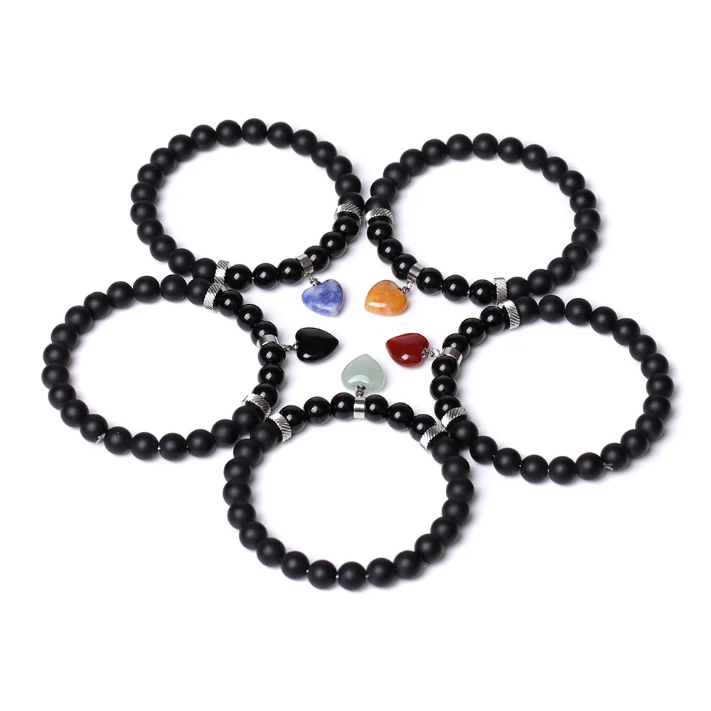 

10pcs 8mm Matted Beads Rose Quartz Tiger's Eye Stone Heart Bracelet Men Women Yoga Healing Balance Bracelet