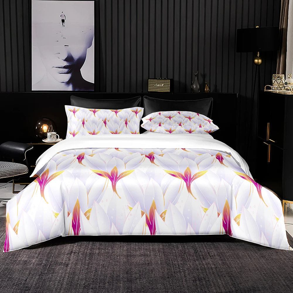 

Romantic Bedding Set White Magnolia Petal Duvet Cover Flower Bedclothes 2/3pcs Quality White Luxury King Queen Size Home Textile