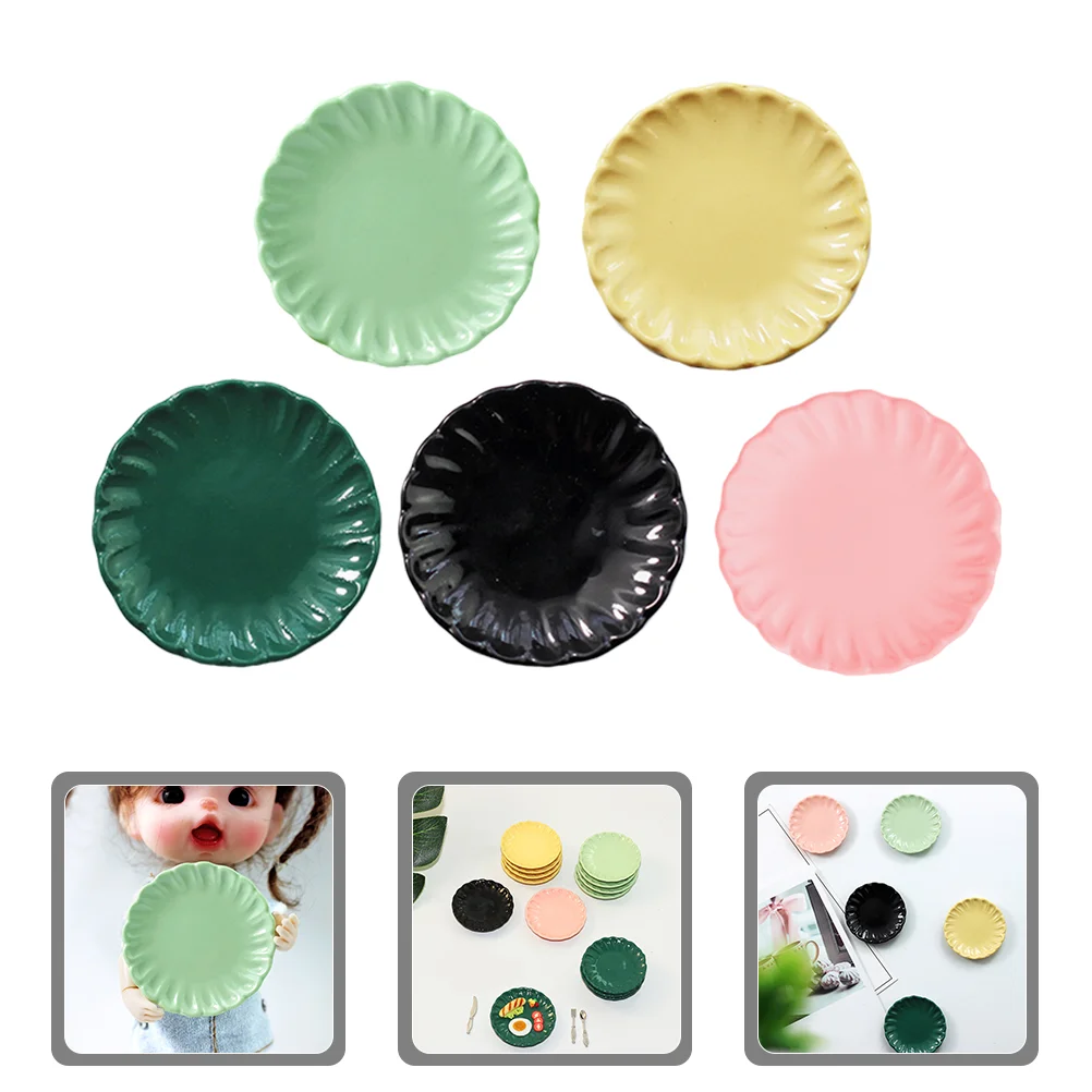 

Plate Miniatureminiplay Plates House Dishes Kitchen Tableware Pretend Platter Decor Scalloped Porcelain Scene Model