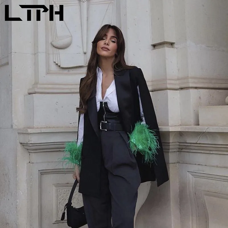 LTPH office ladies black blazer women elegant england style long sleeve jacket vintage slim lady suit coat 2022 spring new