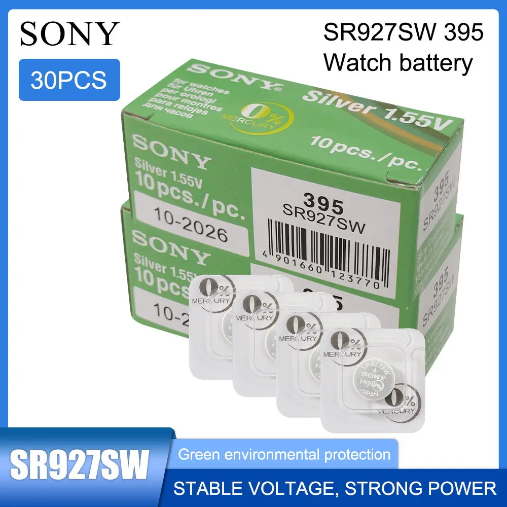 

30PCS SONY 395 399 AG7 SR927SW SR927W SR927 LR927 LR927W 1.55V Silver Oxide Watch Battery Single grain packing Button Coin Cell