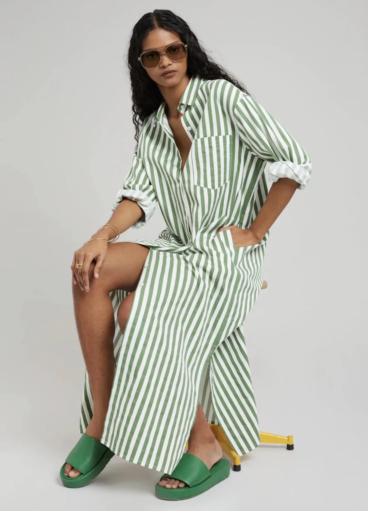 Длинное Полосатое платье-рубашка в евро-американском школьном стиле новинка