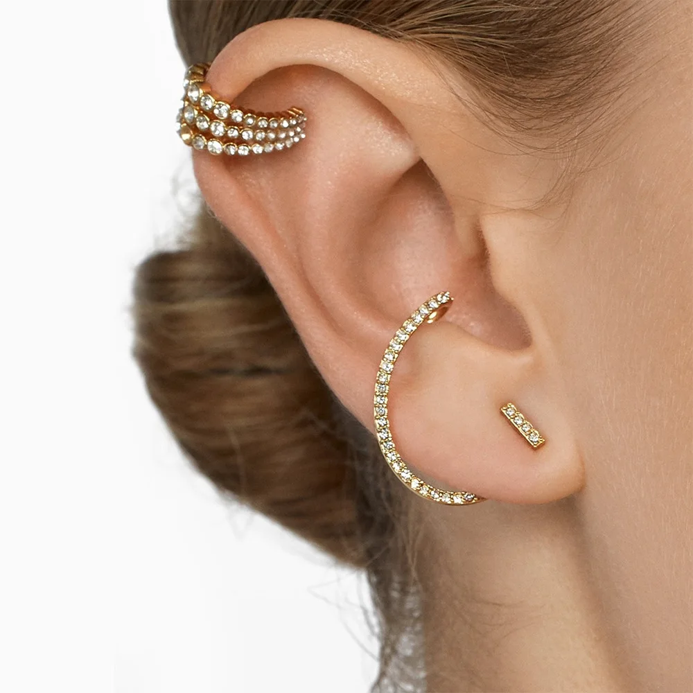 

Minimalist Metal Geometric Rhinestone Clip Earrings Simple C-shape Ear Clip Earrings for Women Luxury Trend Fashion Jewelry 2022