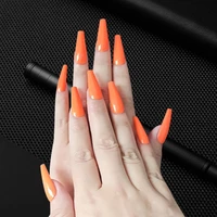 long solid color ballet fake nails patch wearing orange pcs finished artifical nail art accessories ultra thin removable patches