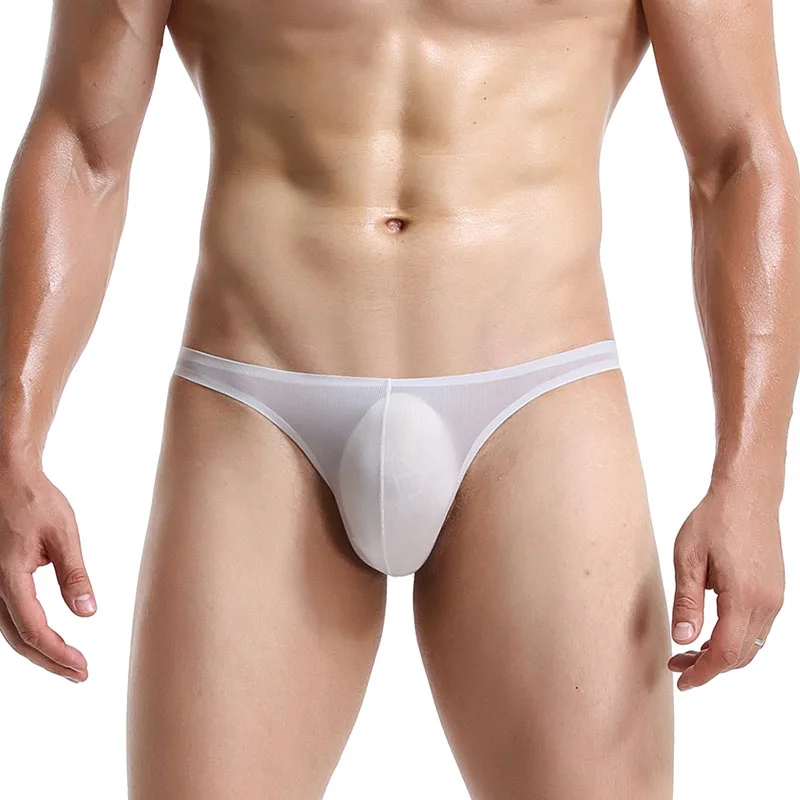 

Men Transparent Thongs and G Strings Sexy Gay Men's Underwear Smooth Ice Silk Mens See Through T Back Thong Tanga Panties