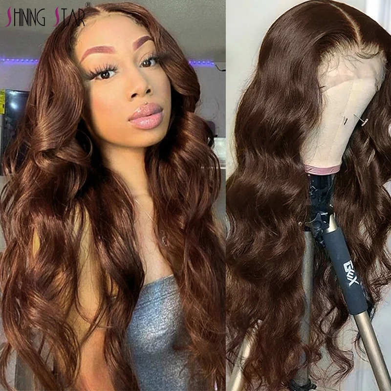 Dark Brown Lace Front Wigs For Women Peruvian Body Wave Transparent Lace Front Human Hair Wigs Ginger Blonde Colored Pre-plucked