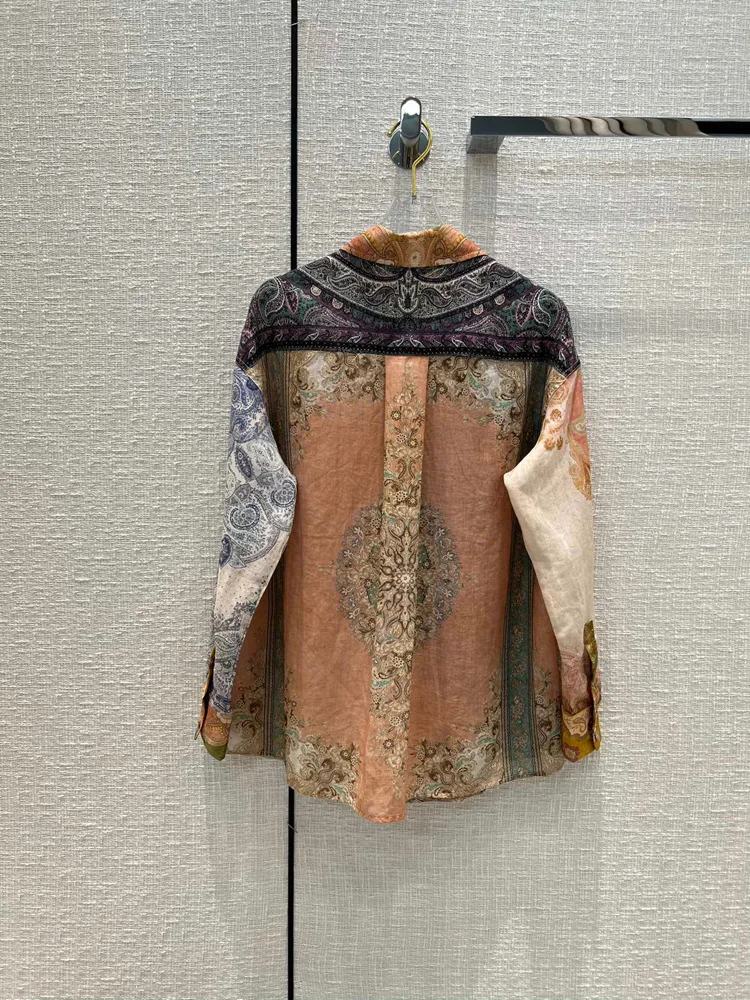 

Рубашка из хлопка и льна с принтом, винтажная Свободная Повседневная Блузка в этническом стиле с длинным рукавом, весна-лето 2022, высококласс...