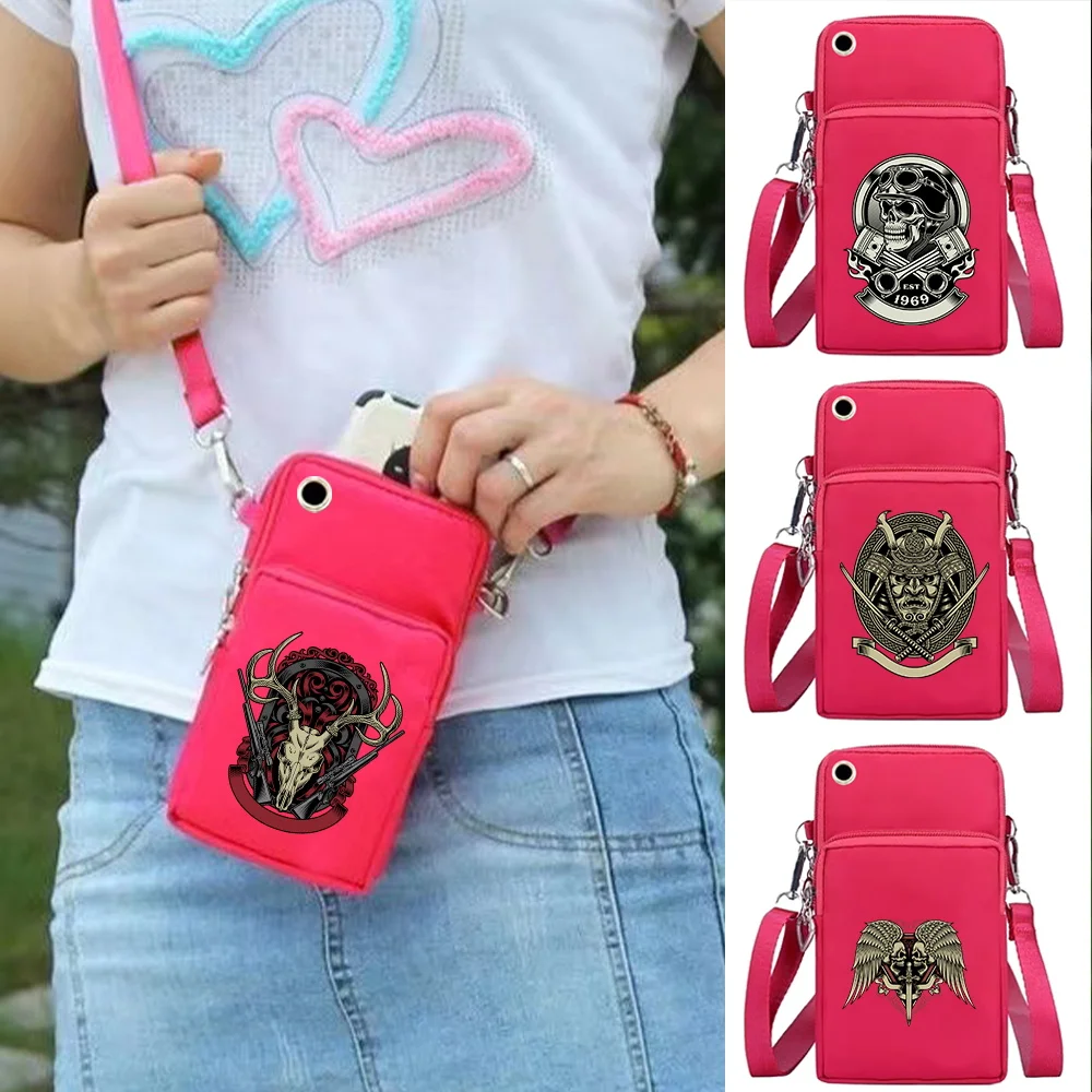 

Mobile Phone Bag Universal for Nokia/Motorola/Apple Cell Cover Case Organizer Wallet Outdoor Arm Pack Skull Print Shoulder Bags
