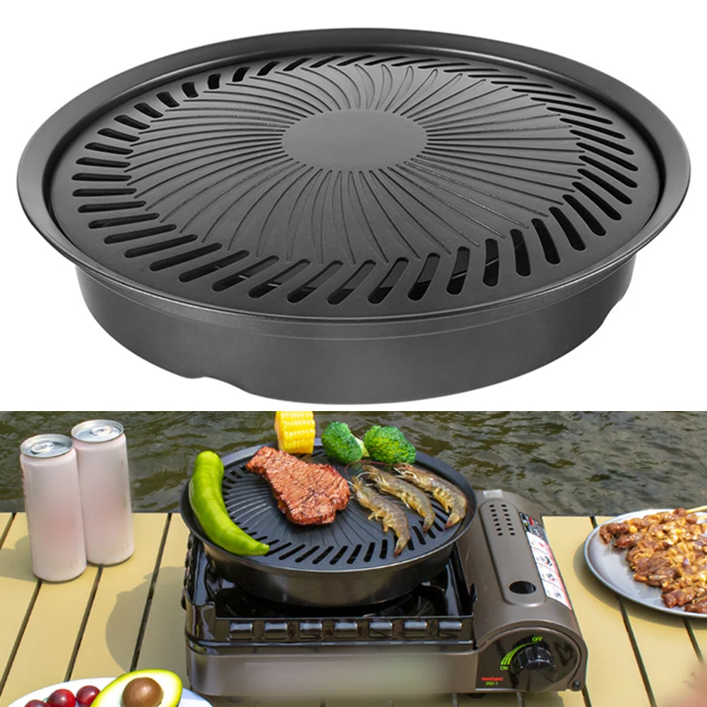 

1pc Gas Grill Pan Smokeless Barbecue Gas Stove Plate For Hiking Tent Picnic Barbecue Camping Supplies Outdoor Tool 27.4x27.5x8cm