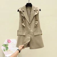 womens ruffled vest sleeveless blazer spring autumn tops korean fashion belt designer office lady coat retro grace slim fit